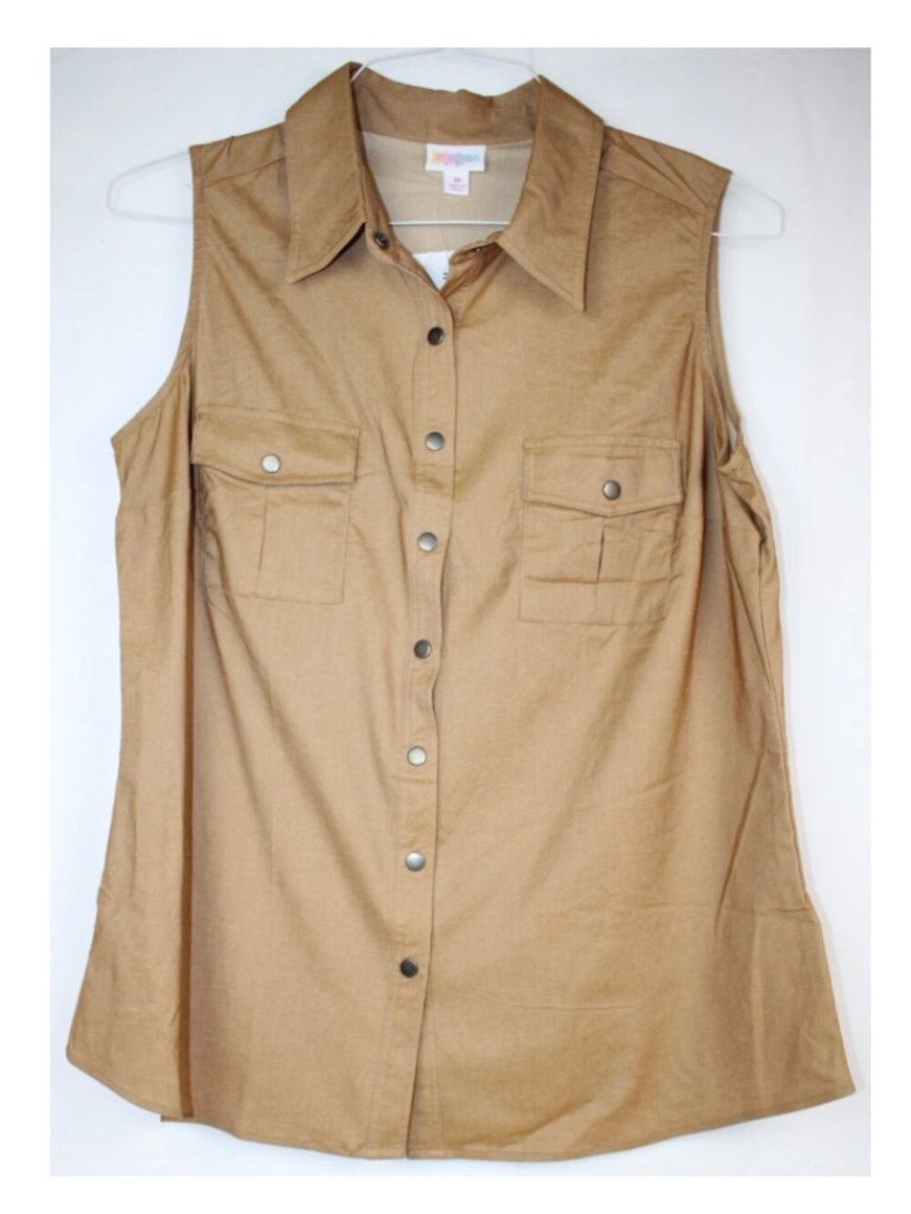 LuLaRoe ROXANNE Women's Tank Top Shirt Button Up w/ Pockets NWT Medium Tan Beige
